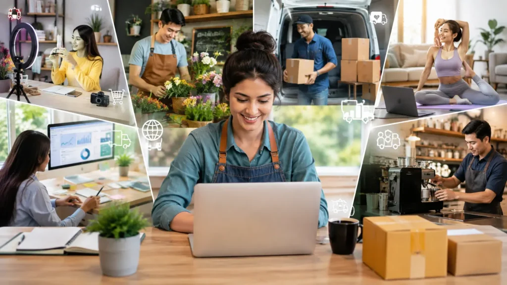 A small business owner working on a laptop, exploring the best small business ideas for 2026
