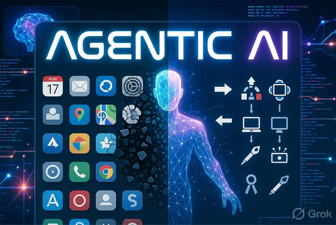 Agentic AI concept illustration showing autonomous digital task management