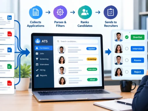 Applicant Tracking System ATS software interface diagram showing recruitment workflow