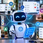 AI Agents 2026 collaborating with a professional in a modern office, showing future workplace automation.