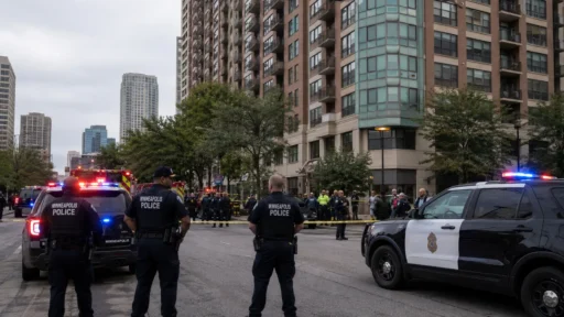 Minneapolis shooting scene outside Shoreline Plaza apartments near Loring Park