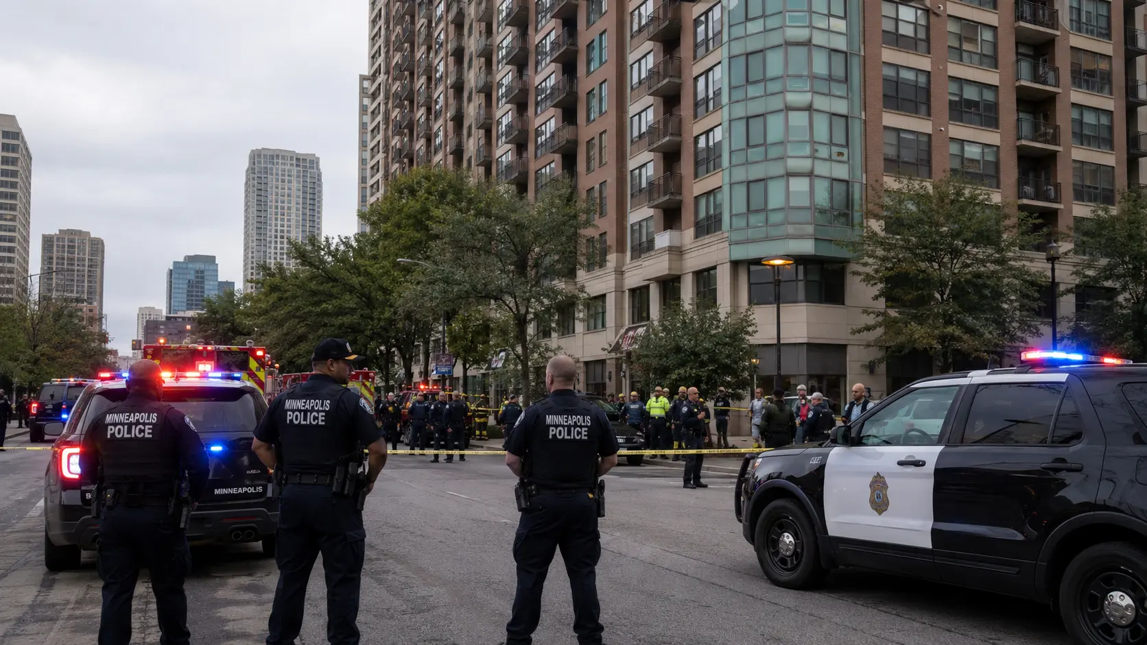 Minneapolis shooting scene outside Shoreline Plaza apartments near Loring Park